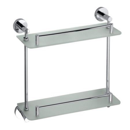 Полка X-ROUND стеклянная с металлическим бортиком, двойная, 400x400x130 мм, хром, Sapho, артикул XR602