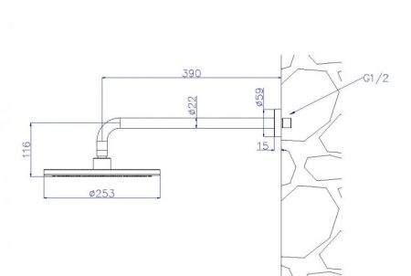 RELAX-HS-01 Верхний душ с кронштейном и креплением к стене, хром, артикул RELAX-HS-01