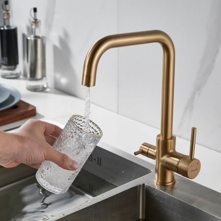 Смеситель для кухни с подключением фильтра Shevanik S228G, золотой сатин, артикул S228G