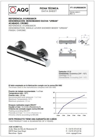 AQG Urban, однорычажный смеситель для душа без набора для душа, цвет хром, артикул 01URB300CR
