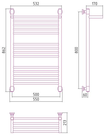 Полотенцесушитель водяной "БОГЕМА 1П +" 800х500 (Матовый Чёрный), артикул 31-0223-8050