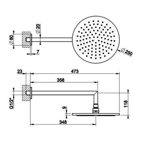 Gessi Anello/Ingranaggio Душевая головка для настенного крепления, поворотная с шарниром, D250 мм, цвет Black XL, артикул 63348#299