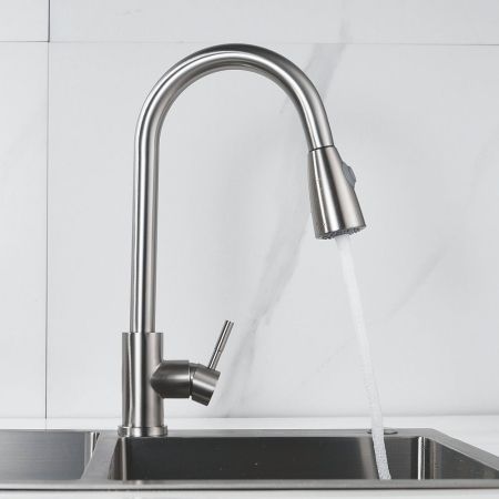 Смеситель для кухни с выдвижным изливом Raffine F213L, сатин