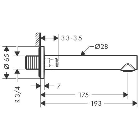 AX Uno Излив для ванны, 175мм, настенный, ¾’, цвет: шлифованный никель, артикул 45410820