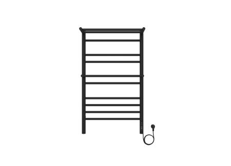 Полотенцесушитель электрический Aquatek (Акватек) Альфа П10 500х900 мм, с полкой, черный муар, подключение скрытое к сети электропитания / электропровод с вилкой, с терморегулятором и таймером quick touch, нержавеющая сталь AISI 201, гарантия 5 лет, артикул AQ EL RRP1090BL