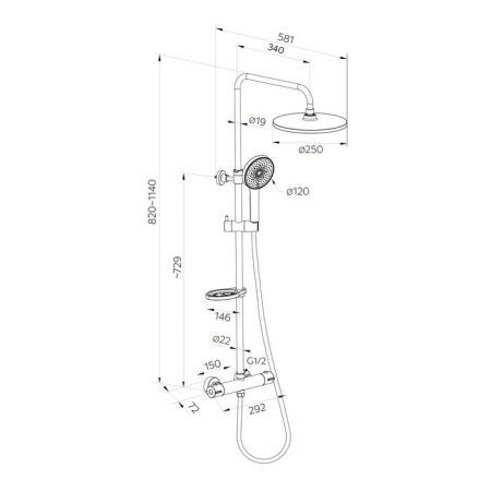 Смеситель термостатический для душа со стойкой и тропической лейкой Milardo Ideal Spa (ILSBLTHM89), артикул ILSBLTHM89