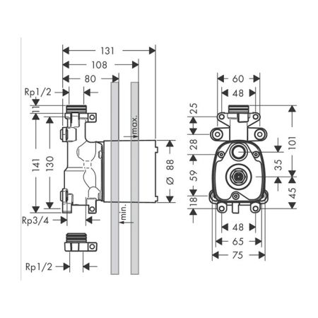 Внутренняя часть, Axor, Axor ShowerSolutions, назначение-для ручного душа, стандарт подвода воды-1/2", комплектация-с керамическим вентилем 180°, артикул 10650180