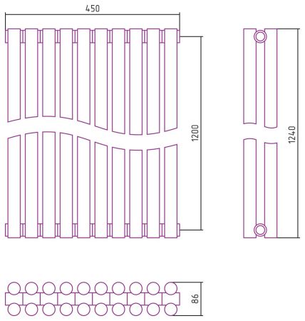 Отопительный радиатор ЭСТЕТ-11 н/ж 1200х450 / 10 сек (Без покрытия), артикул 00-0302-1210