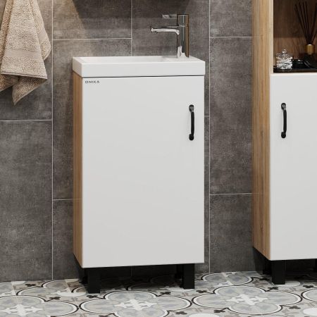 Тумба Onika Тимбер 45 напольная, белая мат./дуб сонома (ум. Фостер 45), артикул 104508