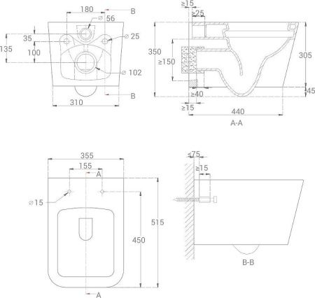 Унитаз Good Door Kvadro УНИ0005 подвесной с сиденьем Микролифт