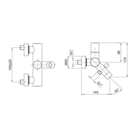 Fantini Nostromo Смеситель для ванны, настенный, с ручн душем, излив 140мм, цвет: хром
