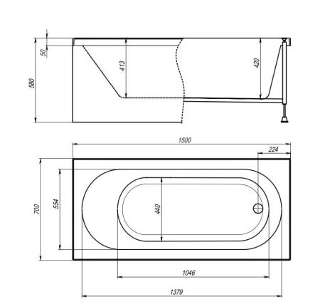 Акриловая ванна TIMO  ROHA 1500*700*580 (ROHA1570), артикул ROHA1570