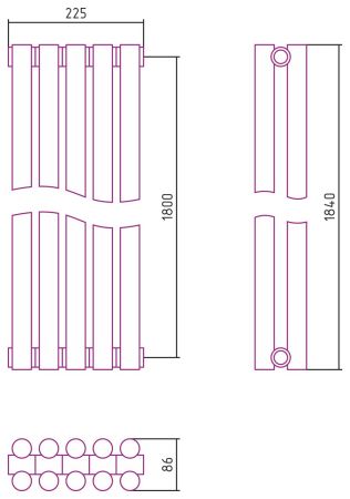 Отопительный радиатор ЭСТЕТ-11 н/ж 1800х225 / 5 сек (МУАР Темный Титан), артикул 15-0302-1805