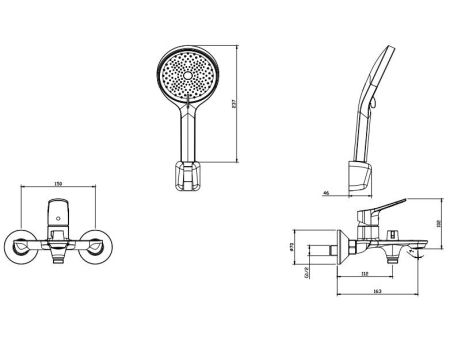 Смеситель для ванны с душем DQ Leipzig короткий излив хром (DA1763201), артикул DA1763201