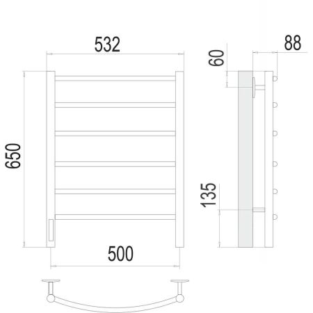 Полотенцесушитель электрический Terminus Классик П6 50х65, левый, артикул 4670078531339