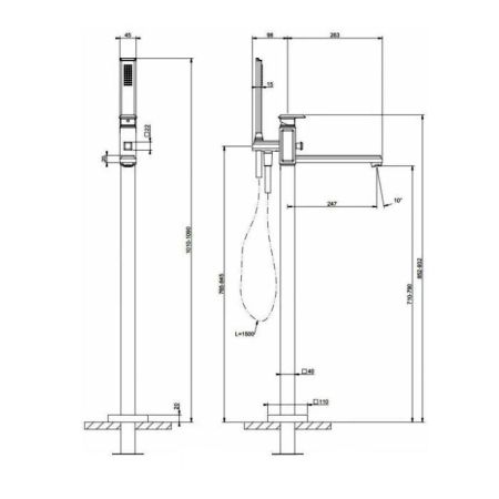 Gessi Eleganza Напольный смеситель для ванны (внешние части), цвет: хром, артикул 46131#031
