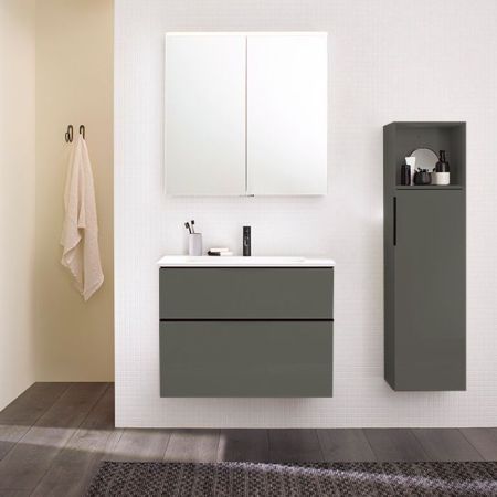 BURGBAD EqioТумба с раковиной подвесная 920х620х490мм, керамическая раковина белая, с 1 отв под смес, ручки G0252, цвет мебели серый глянец