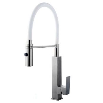 Смеситель для кухни с гибким изливом FASHUN A54102-8, сатин/белый