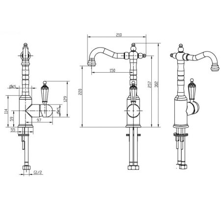 Смеситель для умыв., высокий IMPERIALE Ripresa_Комплект, артикул 322