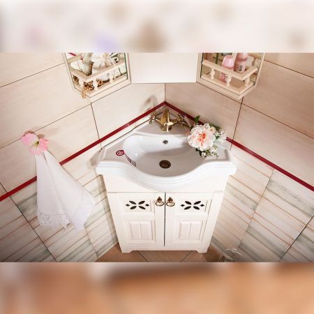 Тумба под раковину напольная угловая Бриклаер КАНТРИ бежевый дуб прованс, 60 см, артикул 4627125413704