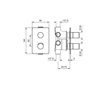 Внутристенный смеситель-термостат на 3 выхода, цвет хром, артикул 45329CR