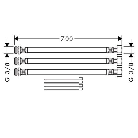AX Uno Набор гибких шлангов, 700мм, для смесителя на 2 отв. , цвет: хром