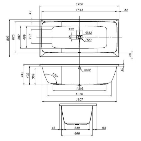 W84A-170-080W-A Func Ванна акриловая 170х80, артикул W84A-170-080W-A