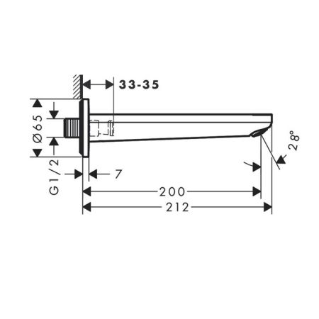 Излив, Hansgrohe, Rebris E, настенный, вынос излива, мм-200, стандарт подводки-1/2", цвет-хром, артикул 72431000