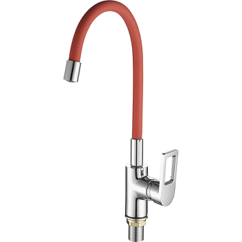 Смеситель для кухни с гибким изливом FASHUN A4253+B06, хром/красный