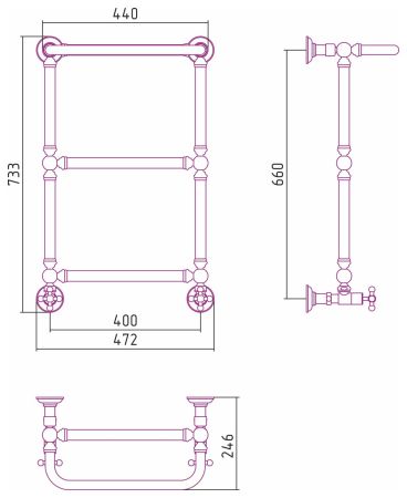 Полотенцесушитель водяной "Ренессанс 1386" 660х400 (Матовое ЗОЛОТО), артикул 032-0281-6640