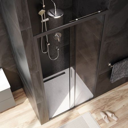 W90G-100-1-195BT Gem Solo Дверь душевая 100х195, стекло прозрачное, профиль черный матовый, артикул W90G-100-1-195BT