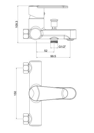 Смеситель Waterfall  для ванны, с коротким изливом, без акс., артикул: WF54