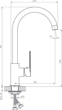 Смеситель для кухни с высоким поворотным изливом RUSH Haiti (HA1935-22), артикул HA1935-22