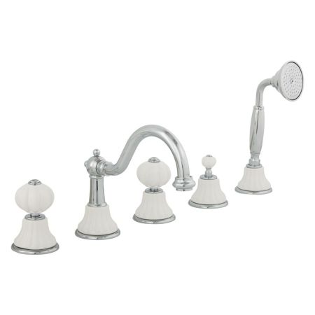 OLIVIA См-ль на борт ванны, на 5 отв., излив "змейка", бел./хром, артикул 19005