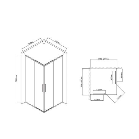 Душевой уголок Slim-U VSS-2SU900CL, 900*900, хром, стекло прозрачное, артикул VSS-2SU900CL