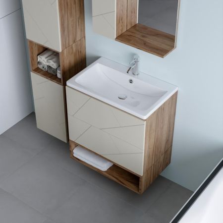 Комплект мебели для ванной Бриклаер КРИСТАЛЛ 70ZL, латте/дуб крафт табачный, артикул КРИСТАЛЛ 70ZL