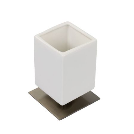 Stil Haus Urania, настольный керамический стакан на ножке, цвет никель сатин - белая керамика, артикул 617(36-BI)