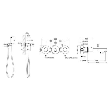Смеситель для раковины встроенный с термостатом, с гигиеническим душем Timo Saona хром (2383/00SM), артикул 2383/00SM
