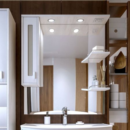 Зеркало со шкафом Бриклаер БАЛИ 90 см левое, светлая лиственница/белый, артикул 4627125412035