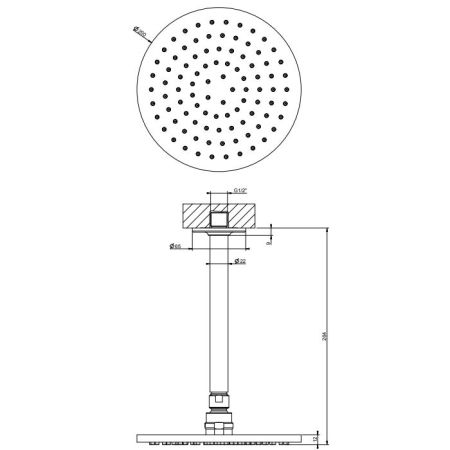 GESSI INCISO Потолочная душевая головка шарнирная на 1/2", Ø200 мм, цвет: золото, артикул 58152#246