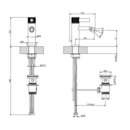 GESSI INCISO Смеситель для биде на 1 отверстие с донным клапаном Цвет: хром, артикул 58007#031