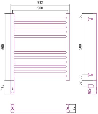 Полотенцесушитель электрический "БОГЕМА 3.0" прямая 600х500 / МЭМ левый (Белый)