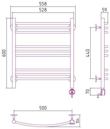 Электрический полотенцесушитель СТИЛЬЕ "Формат 10 ТП" 600х500 (3+3+3) Г16 (Без покрытия)