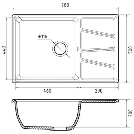 Кухонная мойка GranFest VERTEX 780L, иней, артикул V-780L иней