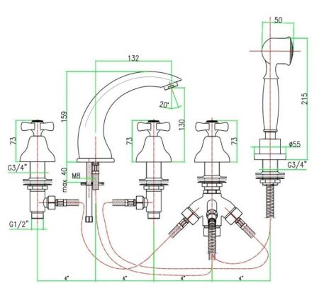 Смеситель на борт ванны Webert Armony AM730401065 Бронза