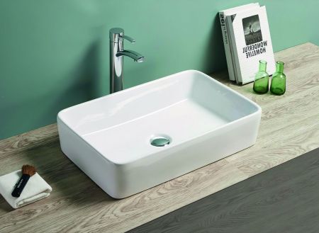 Раковина керамическая накладная AM-7655-X, цвет белый, 585х370х125, артикул AM-7655-X