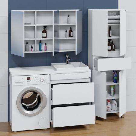 Тумба под раковину над стиральной машиной напольная "Марс 68" 2 ящ, напольная (ум. Юпитер 1300*500 литой мрамор)