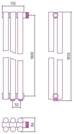 Отопительный радиатор ЭСТЕТ-11 н/ж EU50 1800х135 / 3 сек (Матовый ЧЁРНЫЙ), артикул 31-0312-1803