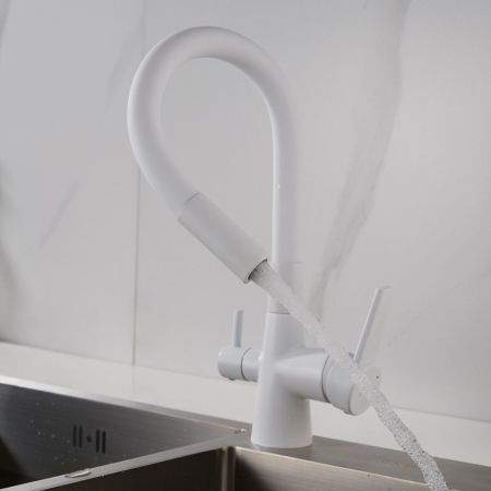 Смеситель для кухни с гибким изливом и подключением фильтра Shevanik S668C, белый, артикул S668C