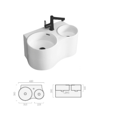 Раковина Double AMI (620х380х300) двойная подвесная Cerutti SPA